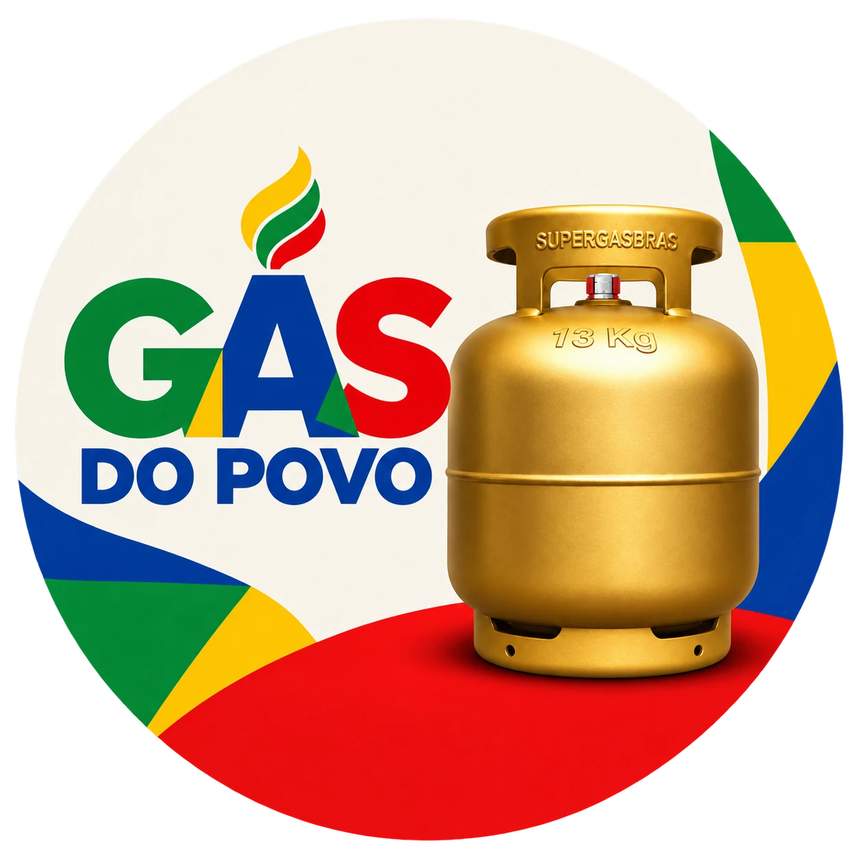 Arte de identificação do Gás do Povo com botijão dourado