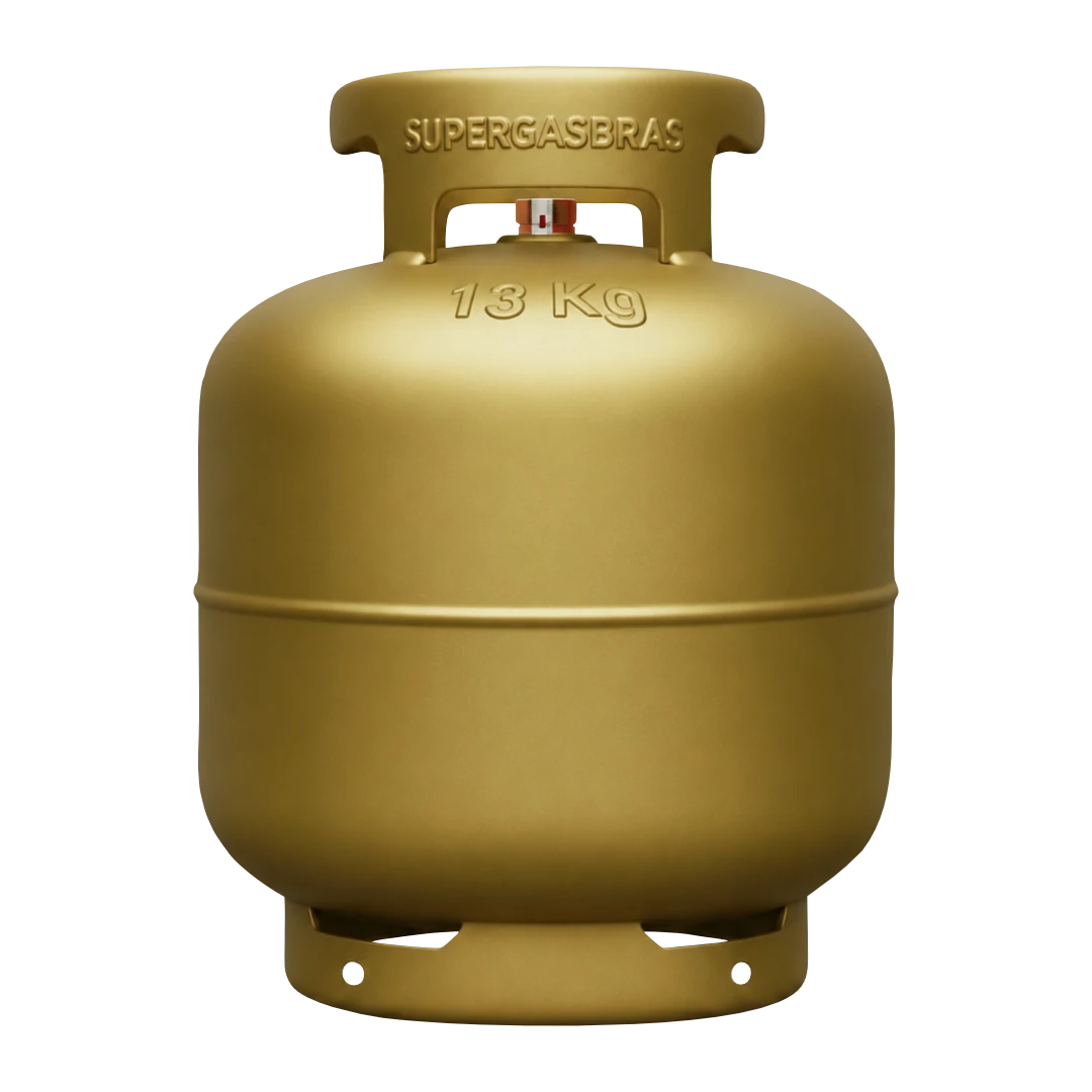 Botijão de gás dourado Supergasbras de 13 kg